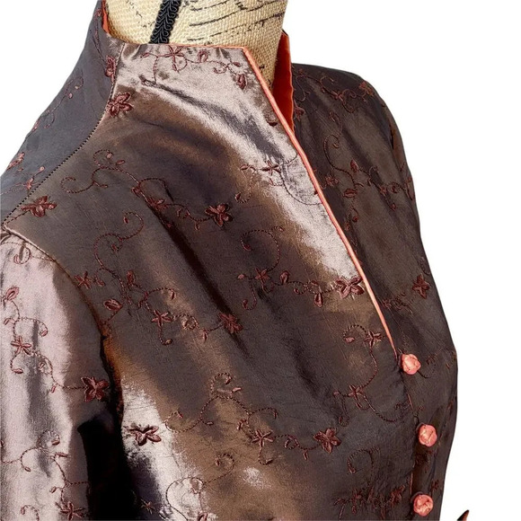 Asian Bronze Satin Women's Oriental Lined Jacket Imperial Inspired Size Medium - Picture 7 of 15